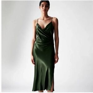 Zara Dark Green Satin Dress size small